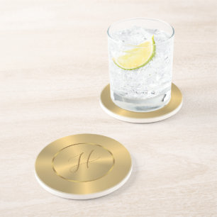Metallische Goldtextur individuelles Monogramm Getränkeuntersetzer