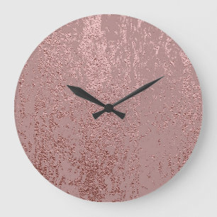 Metallische Goldtextur, Rosenquarz. Große Wanduhr