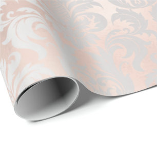 Metallische Haut Rose Gold Blush Grau SilberDamask Geschenkpapier