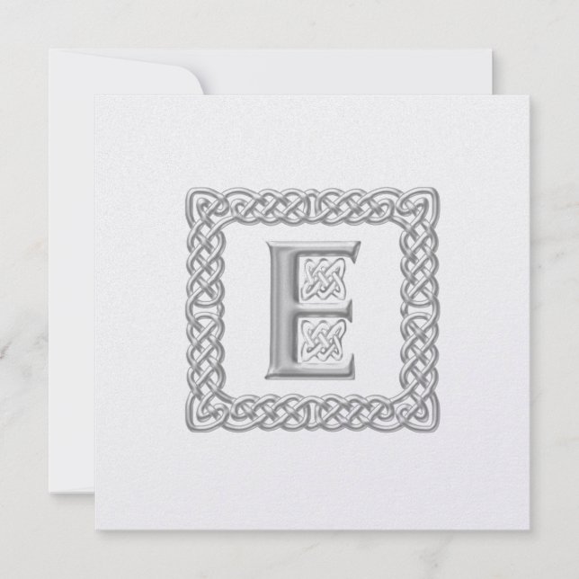 Metallische Hochzeitseinladung Celtic Monogram E Einladung (Vorderseite)