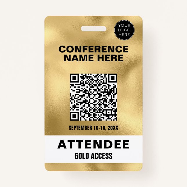 Metallische Imitate Gold Foil QR Code Konferenz Ve Ausweis (Vorderseite)