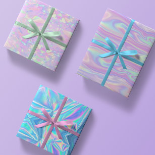 Metallische Iridescent Rainbow Pink Aqua Lila Girl Geschenkpapier Set