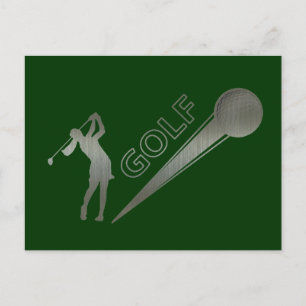Metallische Lady Golfer trifft Golfball Postkarte