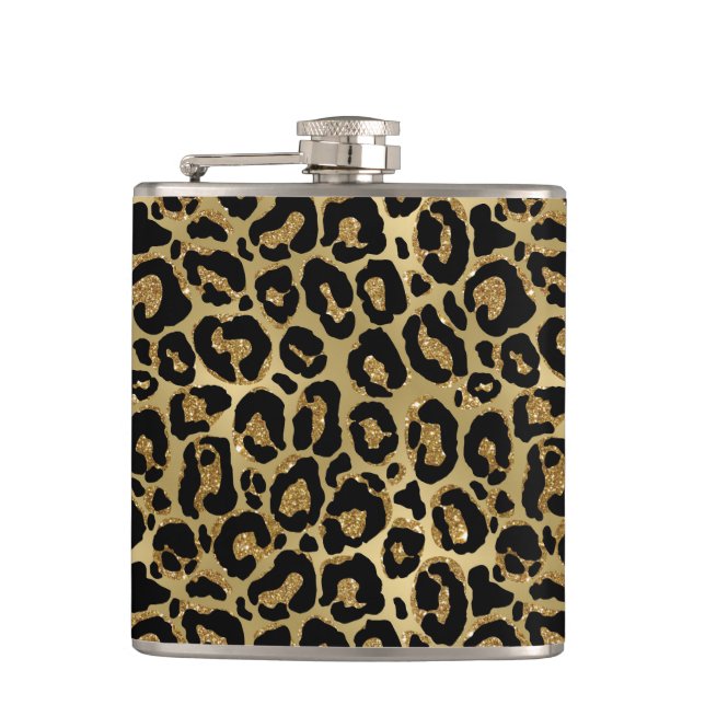 Metallische Leopard Vinyl umwickelte Flasche Flachmann (Vorderseite)