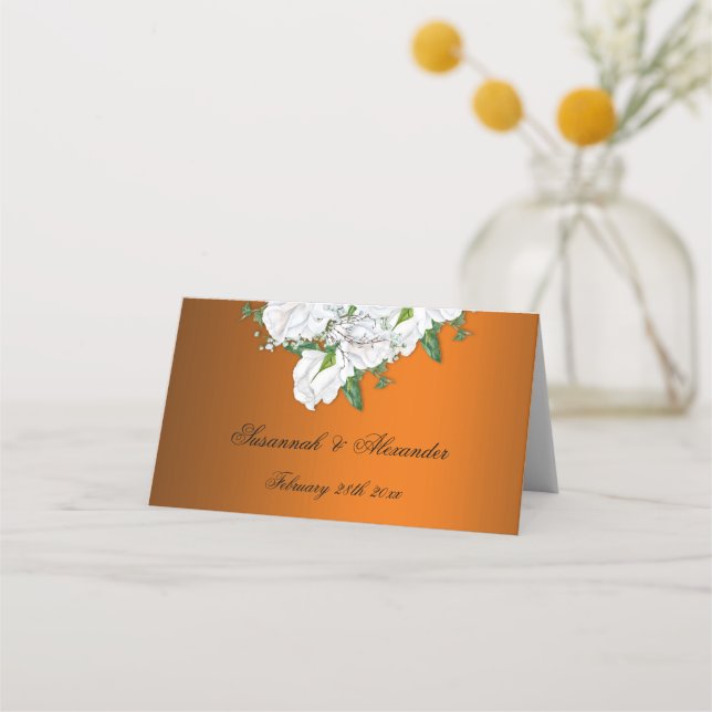 Metallische Mandarine und Rose Hochzeit Platzkarte (Rückseite)