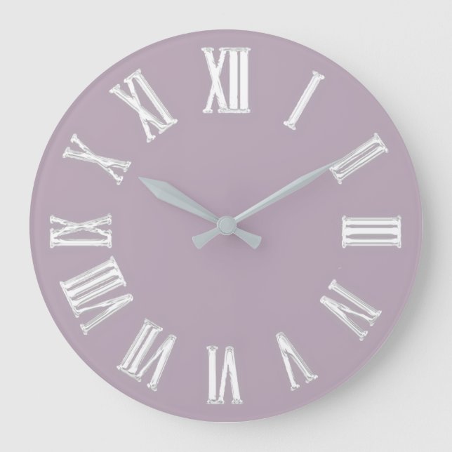 Metallische Minimal römische Zahlen Silver Gray Große Wanduhr (Vorderseite)