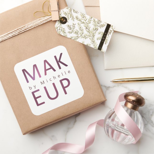 Metallische moderne Typografie Makeup Artist Monog Quadratischer Aufkleber (Schenken)