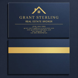 Metallische Navy Blau Gold Haus Immobilienmakler Visitenkarte