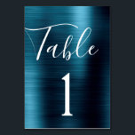 Metallische Navy-Hochzeitmetall-Tischnummer Tischnummer<br><div class="desc">Navy Blue Imitats Metallic Stainless Steel Metal Script Moderne und Elegante Tischnummer. Die Tischnummer kann auf dieser Navy Blue Girly-Karte aktualisiert und geändert werden. Diese Tischnummer-Karte ist Teil einer passenden Hochzeitskollektion und weitere passende Artikel können Sie beim Designer anfordern.</div>