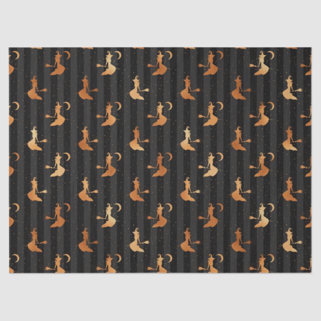 Metallische Orangenhexen, schwarz Halloween-Dekoup Seidenpapier (Vorderseite)