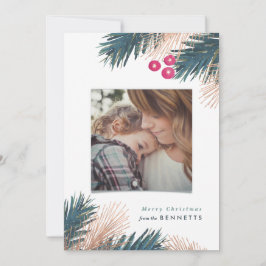 Metallische Pine Boughs und Berries Weihnachtskart Feiertagskarte