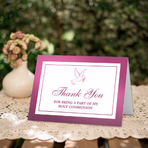 Metallische Pink Dove Heilige Kommunion oder Firmu Dankeskarte