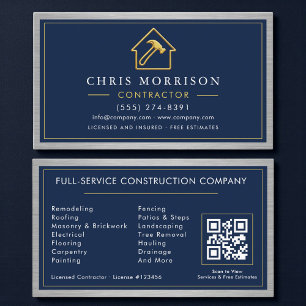 Metallische QR-Code-Bau-Konstruktion Navy Blau Visitenkarte