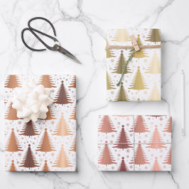 Metallische Rose Gelb goldenes Weihnachtsbaummuste Geschenkpapier Set