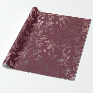 Metallische Rose Gold Blumenmuster auf Deep Bur Geschenkpapier