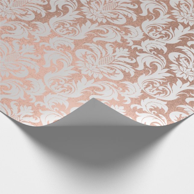 Metallische Rose Gold Coppe Grau SilberDamaske Geschenkpapier (Ecke)