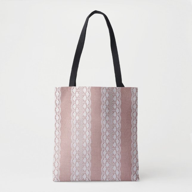 Metallische Rose Gold, cremefarbene Spitzentextur. (Vorderseite)