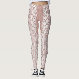 Metallische Rose Gold, cremefarbene Spitzentextur. Leggings