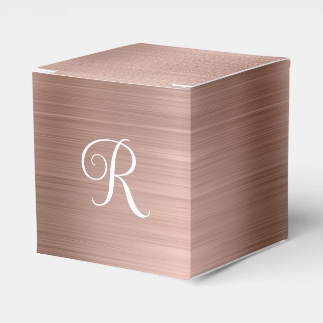 Metallische Rose Gold Curly Monogram Geschenkschachtel (Vorderseite)