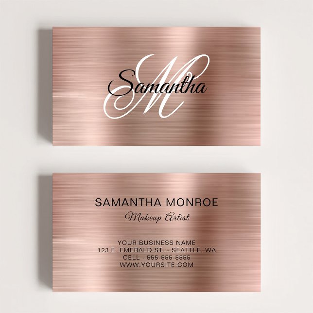 Metallische Rose Gold Extravagantes Monogramm Visitenkarte (Metallic Rose Gold Fancy Monogram Business Card)