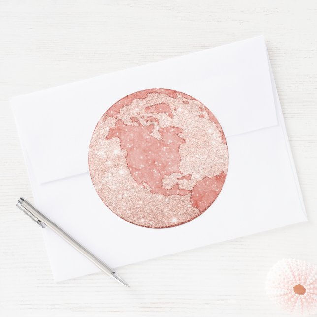 Metallische Rose Gold Glitzer Globe Stickers (Umschlag)