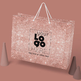 Metallische Rose Gold Glitzer Logo Papier Einkaufs Große Geschenktüte