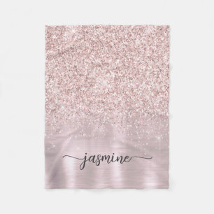 Metallische Rose Gold Glitzer Monogram Name Fleecedecke