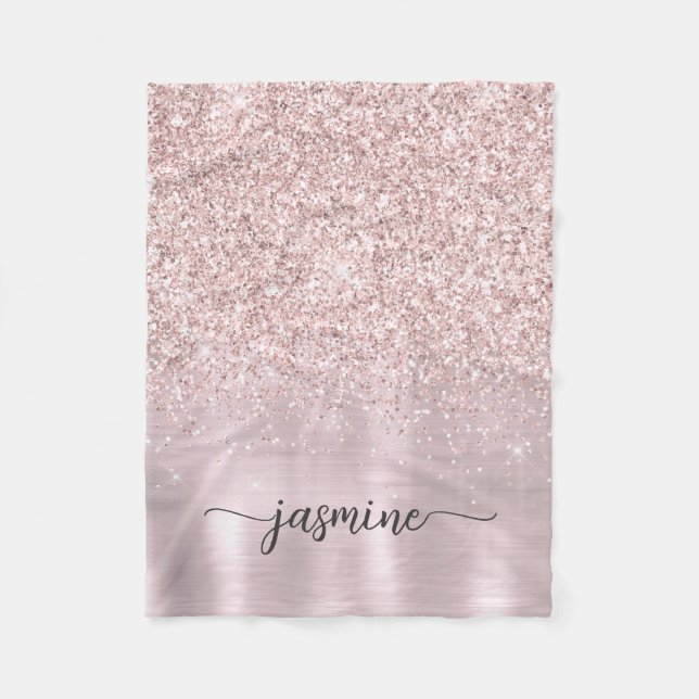Metallische Rose Gold Glitzer Monogram Name Fleecedecke (Vorderseite)
