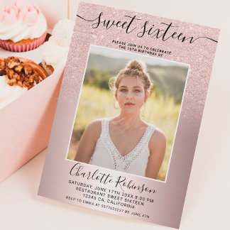 Metallische Rose Gold Glitzer ombre 3 Fotos Sweet  Einladung