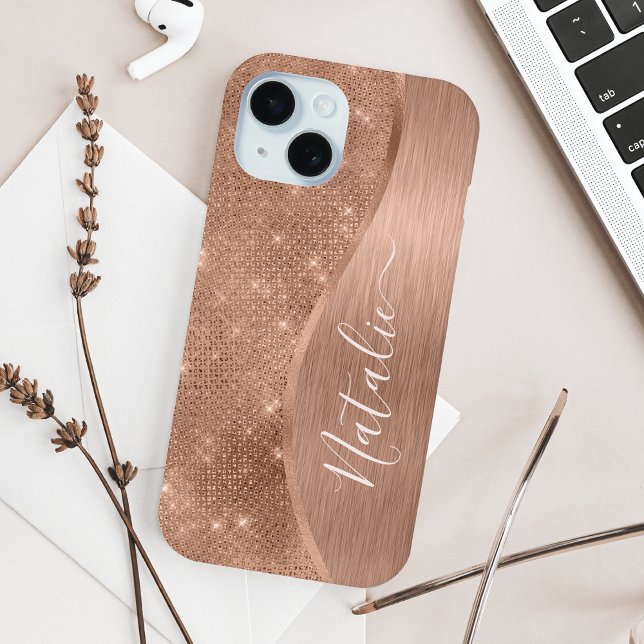 Metallische Rose Gold Glitzer Personalisiert Case-Mate iPhone Hülle (Von Creator hochgeladen)