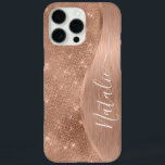 Metallische Rose Gold Glitzer Personalisiert iPhone 16 Pro Max Hülle<br><div class="desc">Einfach personalisieren Sie diese Rose Gold gebürstetes Metall und glamouröse Imitate Glitzer gemustert Handy Gehäuse mit Ihrem eigenen individuelle Name.</div>