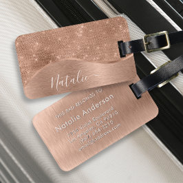 Metallische Rose Gold Glitzer Personalisiert Gepäckanhänger