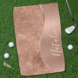 Metallische Rose Gold Glitzer Personalisiert Golfhandtuch