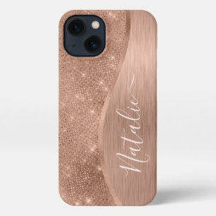 Metallische Rose Gold Glitzer Personalisiert iPhone 13 Hülle