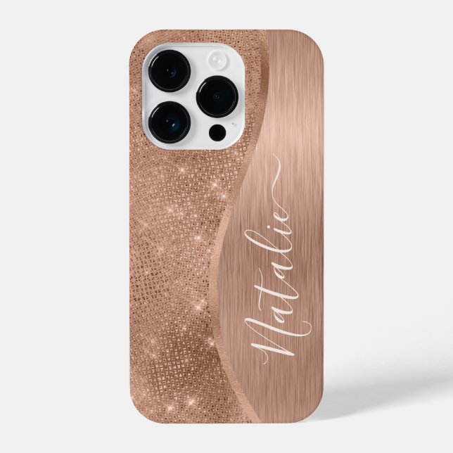 Metallische Rose Gold Glitzer Personalisiert iPhone Hülle (Rückseite)