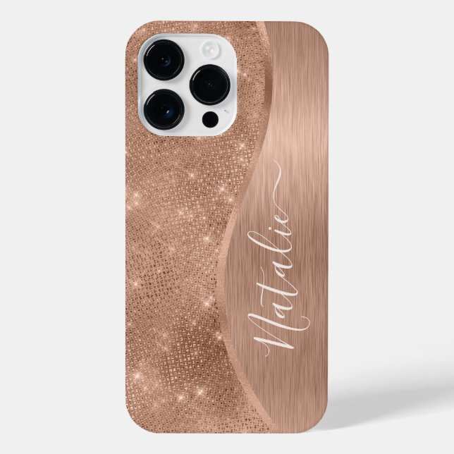 Metallische Rose Gold Glitzer Personalisiert iPhone Hülle (Rückseite)