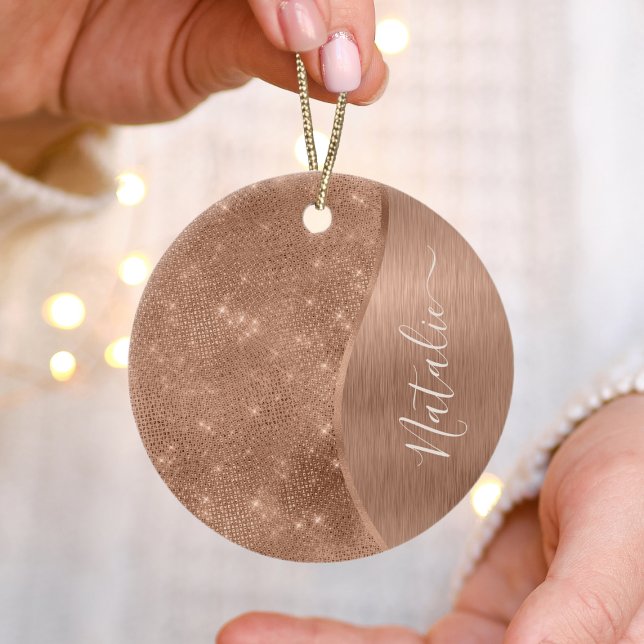 Metallische Rose Gold Glitzer Personalisiert Keramik Ornament (Von Creator hochgeladen)