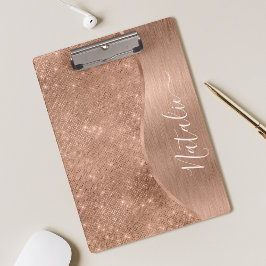 Metallische Rose Gold Glitzer Personalisiert Klemmbrett