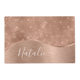 Metallische Rose Gold Glitzer Personalisiert Laminiertes Tischset