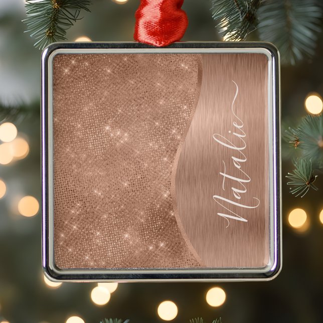 Metallische Rose Gold Glitzer Personalisiert Ornament Aus Metall (Von Creator hochgeladen)