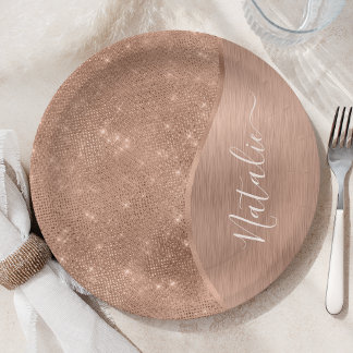 Metallische Rose Gold Glitzer Personalisiert Pappteller