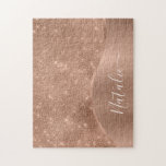 Metallische Rose Gold Glitzer Personalisiert Puzzle<br><div class="desc">Easily personalize this this rose gold brushed metal and glamorous fauglitter patterned jigsaw puzzle with your own custom name.</div>