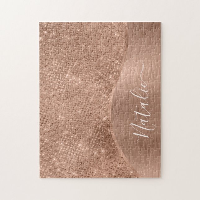 Metallische Rose Gold Glitzer Personalisiert Puzzle (Vertikal)