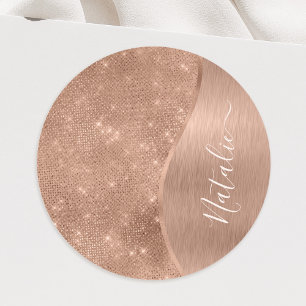 Metallische Rose Gold Glitzer Personalisiert Runder Aufkleber