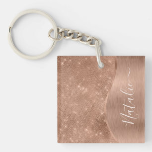 Metallische Rose Gold Glitzer Personalisiert Schlüsselanhänger