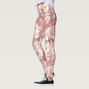 Metallische Rose Gold Glitzer Rosa Marmor Camoufla Leggings