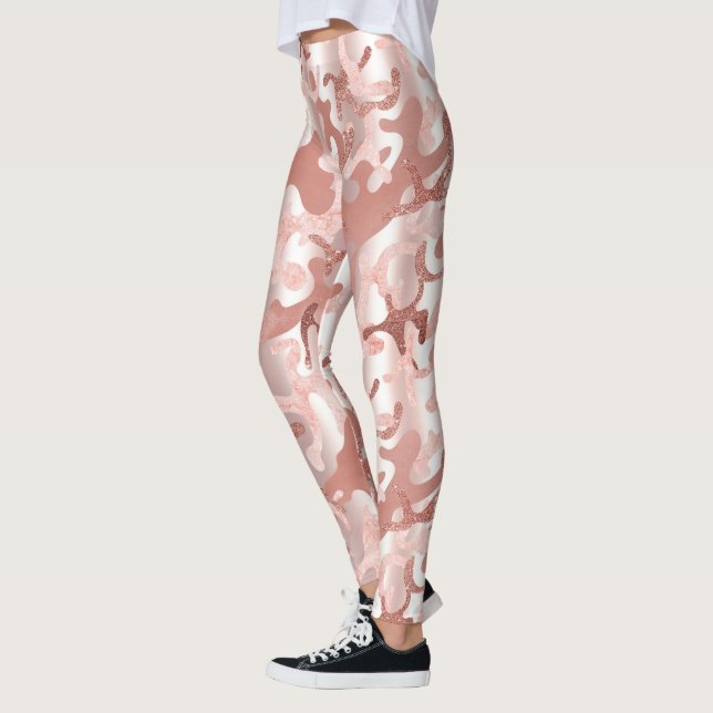 Metallische Rose Gold Glitzer Rosa Marmor Camoufla Leggings (Links)