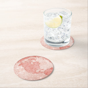 Metallische Rose Gold Glitzer + Rosa Marmorglobe Runder Pappuntersetzer