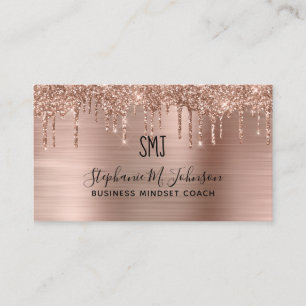 Metallische Rose Gold Glitzer Tropfen Monogram Log Visitenkarte