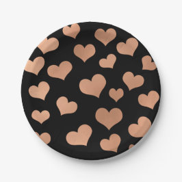 Metallische Rose Gold Hearts Confetti Schwarzkupfe Pappteller